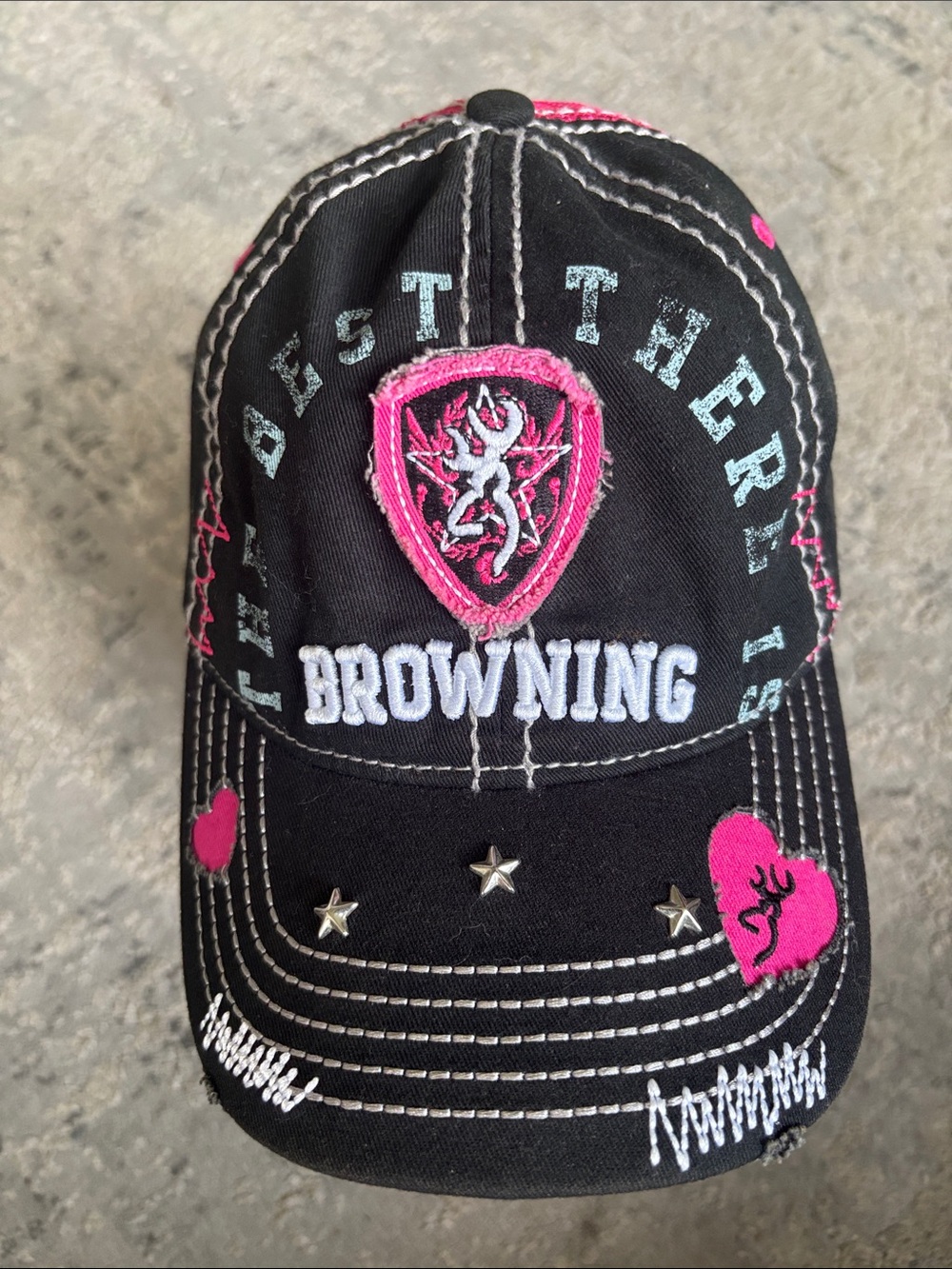 Browning Kids Black Cap with Pink Heart Embroidery